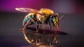 Iridescent Bee Resting on Reflective Surface