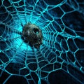 Iridescent Blue Spider Web: Cybersteampunk Web Security Background