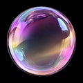 An iridescent bubble is depicted on a solid white background and contrasted with a black background for the bubble Royalty Free Stock Photo