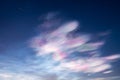 Iridescent clouds in a blue sky at sunset. Royalty Free Stock Photo