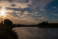 Iridescent clouds during sunset over the Rhine river in Neuwied Germany