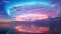 Iridescent clouds view, landscape of a colorful sky weather phenomena