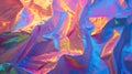 Iridescent Crinkled Fabric with grunge texture. Holographic Rainbow colors background. AI Generated