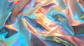 Iridescent Crinkled Fabric with smooth waves. Soft pastel teal, gold, blue background. AI Generated
