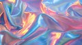 Iridescent Crinkled Fabric with smooth waves. Soft pastel pink, gold, blue background. AI Generated