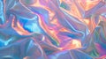 Iridescent Crinkled Fabric with smooth waves. Soft pastel pink, gold, blue background. AI Generated