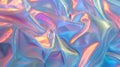 Iridescent Crinkled Fabric with smooth waves. Soft pastel pink, gold, blue background. AI Generated