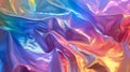 Iridescent Crinkled Fabric with smooth texture. Holographic Rainbow colors background. AI Generated