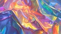 Iridescent Crinkled Fabric with smooth texture. Holographic Rainbow colors background. AI Generated