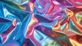 Iridescent Crinkled Fabric with smooth texture. Holographic Rainbow colors background. AI Generated