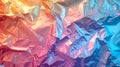 Iridescent Crinkled Foil. Holographic Texture With Luminous Sheen. Rainbow Colors. AI Generated