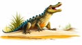 Colorful Crocodile Illustration On Desert Sand Dune