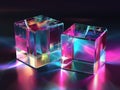 Iridescent Cubes on Neon Background