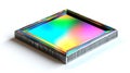 Iridescent Digital Sensor Microchip on White Background Royalty Free Stock Photo