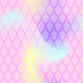 Iridescent fish scale seamless pattern. Pastel pink mermaid background. Fish skin pattern over candy colored mesh Royalty Free Stock Photo