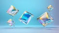 Iridescent Floating Ice Cubes on Blue Background Royalty Free Stock Photo