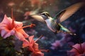 Iridescent Flying hummingbird. Generate Ai Royalty Free Stock Photo