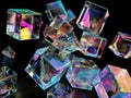 Iridescent Glass Cubes Floating in Space