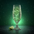 Iridescent Green Bubbly Drink: Realistic 3d Render With Sparkling Water Royalty Free Stock Photo