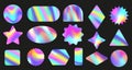 Iridescent holo sticker shapes. Holographic geometric forms, colorful foil decals vector background set Royalty Free Stock Photo