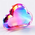 Iridescent holographic cloud icon casting vivid reflections on minimalist backdrop. Royalty Free Stock Photo