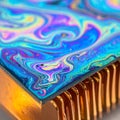 Iridescent Liquid Cooling on a Copper Heatsink Royalty Free Stock Photo
