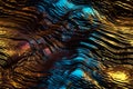 Iridescent liquid metal surface with ripples. Abstract background. Generative AI.