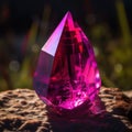 An iridescent magenta crystal glowing in the sunlight. Trendy color of 2023 Viva Magenta.. AI generation