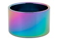Iridescent metallic cylindrical vase with rainbow reflective surface and smooth edges Royalty Free Stock Photo