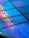Iridescent Microchips on a Silicon Wafer Royalty Free Stock Photo