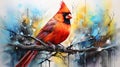 Iridescent Northern Cardinal: A Unique Mural Painting With Shining Yellow Diamond