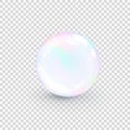 Iridescent pearl bubble isolated on transparent background. Realistic water serum or collagen droplet. Vector