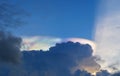 Iridescent pileus cloud or rainbow sky with white fluffy clouds at sunset in the evening. Abstract nature landscape background Royalty Free Stock Photo