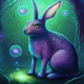 Neon psychedelic rabbit in enchanted forest. Generative AI. Not based on any actual scene or pattern