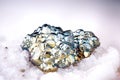 Iridescent Pyrite Cluster on Quartz