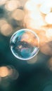 Iridescent Soap Bubble Floating in Sunlit Outdoor Setting