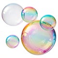 Iridescent soap bubbles isolated on white background