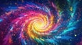 Iridescent sparkle rainbow fairy dust spiral swirl. Glitter shimmer galaxy spin. Generative AI Royalty Free Stock Photo