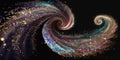 Iridescent sparkle rainbow fairy dust spiral swirl. Glitter shimmer galaxy spin. Magical fantasy background wallpaper. Royalty Free Stock Photo
