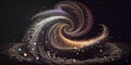 Iridescent sparkle rainbow fairy dust spiral swirl. Glitter shimmer galaxy spin. Magical fantasy star background wallpaper.