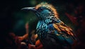 Iridescent starling perching on branch in forest generated by AI
