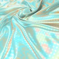 Iridescent wavy fabric with pattern of shiny circles. Holographic waves graphic design 3d rendering digital illustration