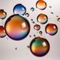 Iridiscent vibrant rainbow bubbles on white background