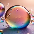 Iridiscent vibrant rainbow bubbles on white background