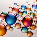 Iridiscent vibrant rainbow bubbles on white background