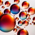 Iridiscent vibrant rainbow bubbles on white background