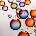 Iridiscent vibrant rainbow bubbles on white background