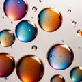 Iridiscent vibrant rainbow bubbles on white background