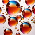 Iridiscent vibrant rainbow bubbles on white background