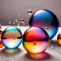 Iridiscent vibrant rainbow bubbles on white background